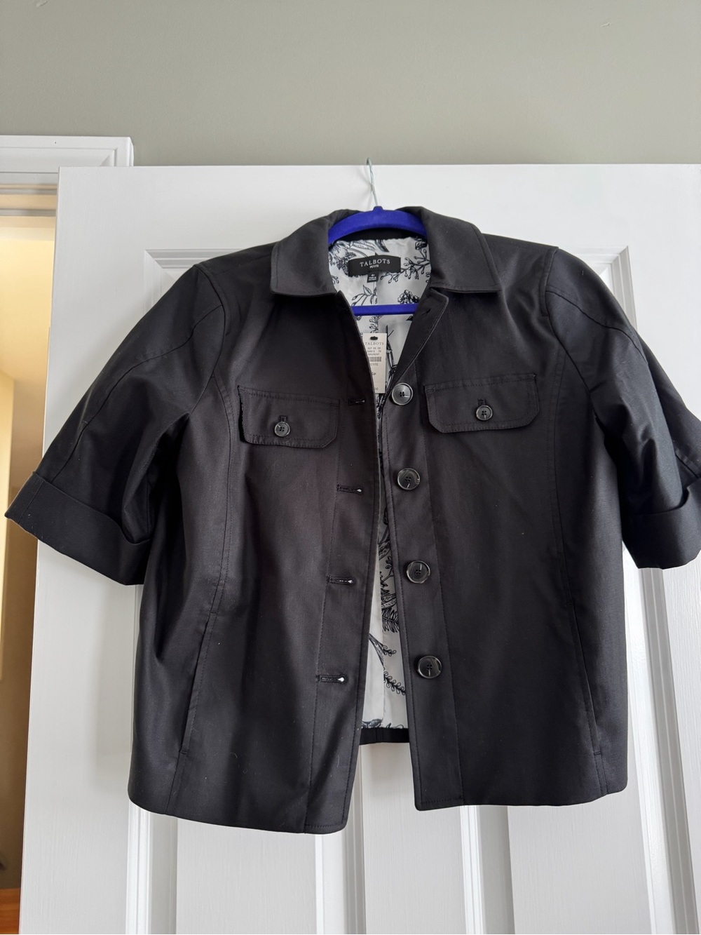 Talbots Black and White Floral Lined Petite Jacket